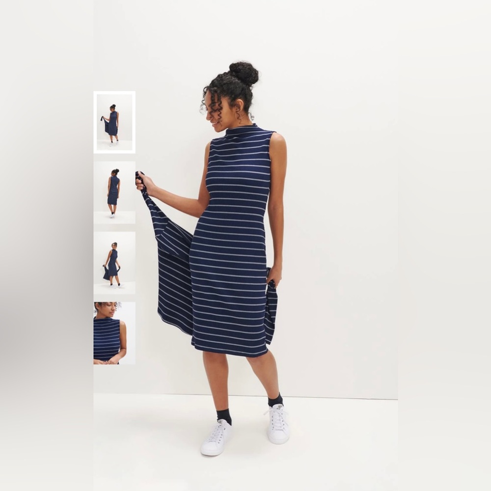 Amour Vert Paris Rib Lux Sleeveless Dress in Navy Stripe